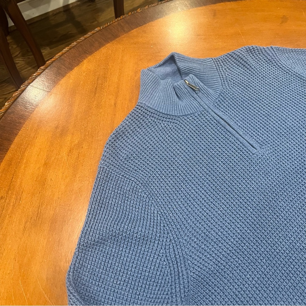 NEW $118 J.Crew Waffle Knit Half Zip Pullover Sweater Baltic Blue XL Cotton - Picture 6 of 16